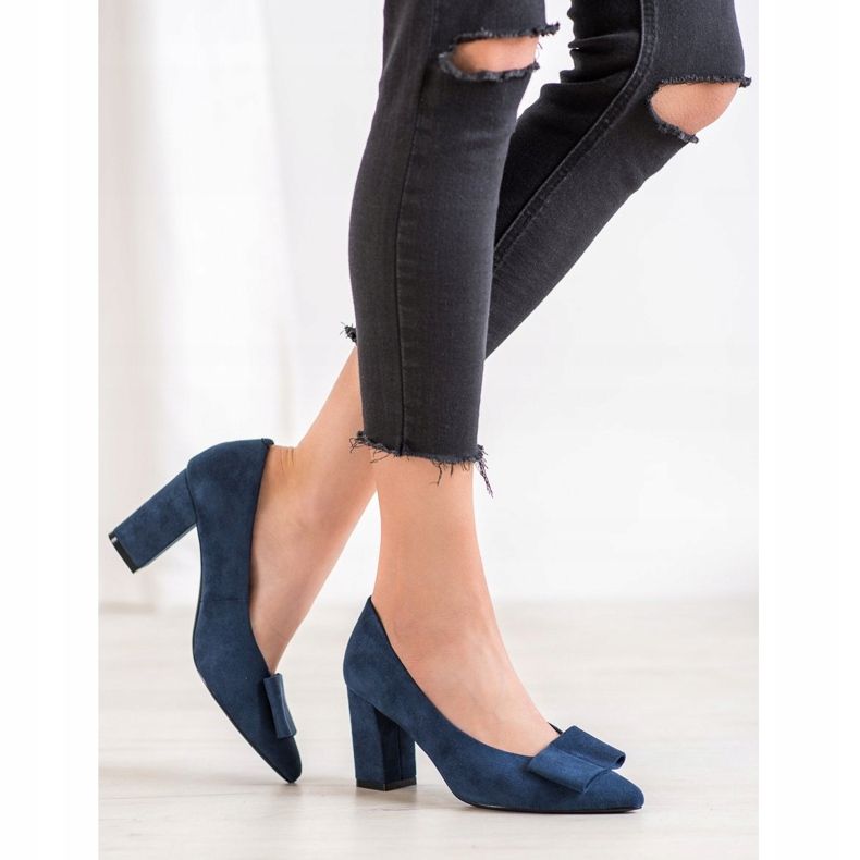 W. Potocki Zapatos de salón con purpurina y lazo azul 2