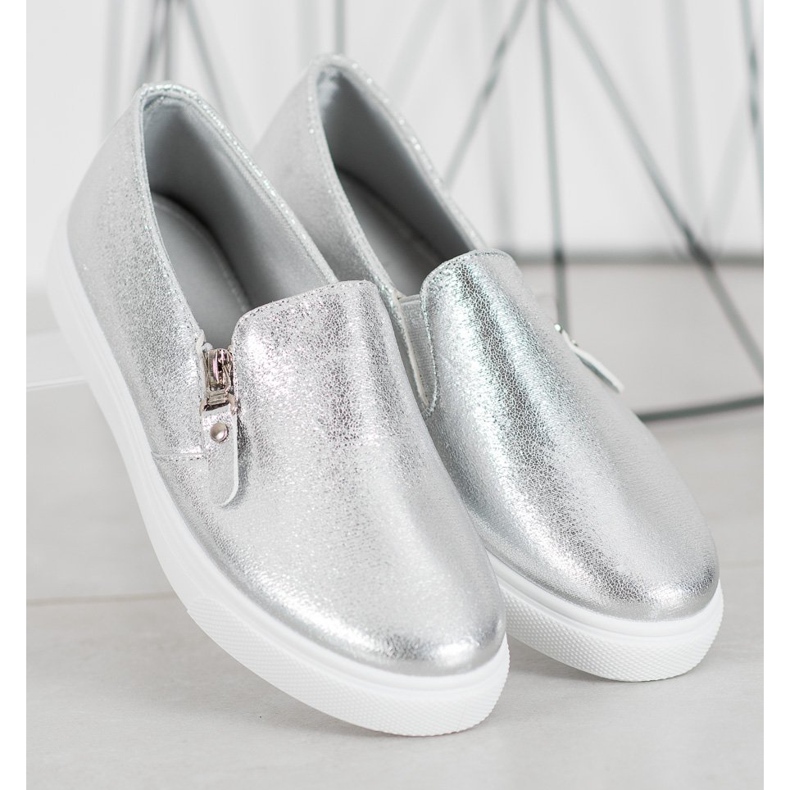 SHELOVET Slipons plateados con cremallera gris 1