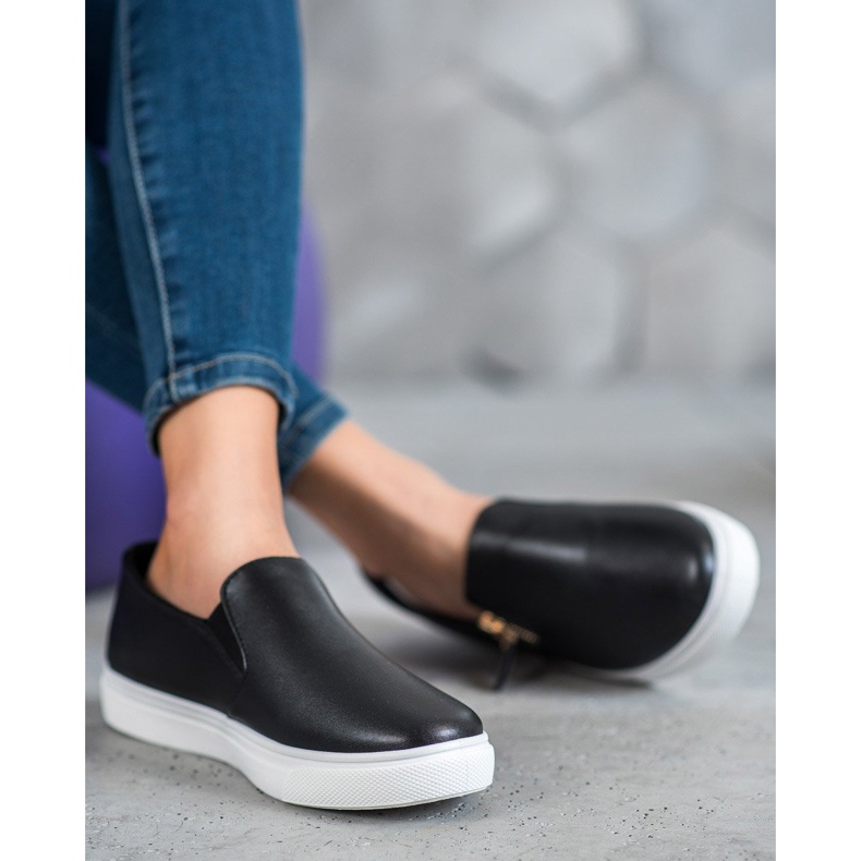 SHELOVET Slipons negros con cremallera 2