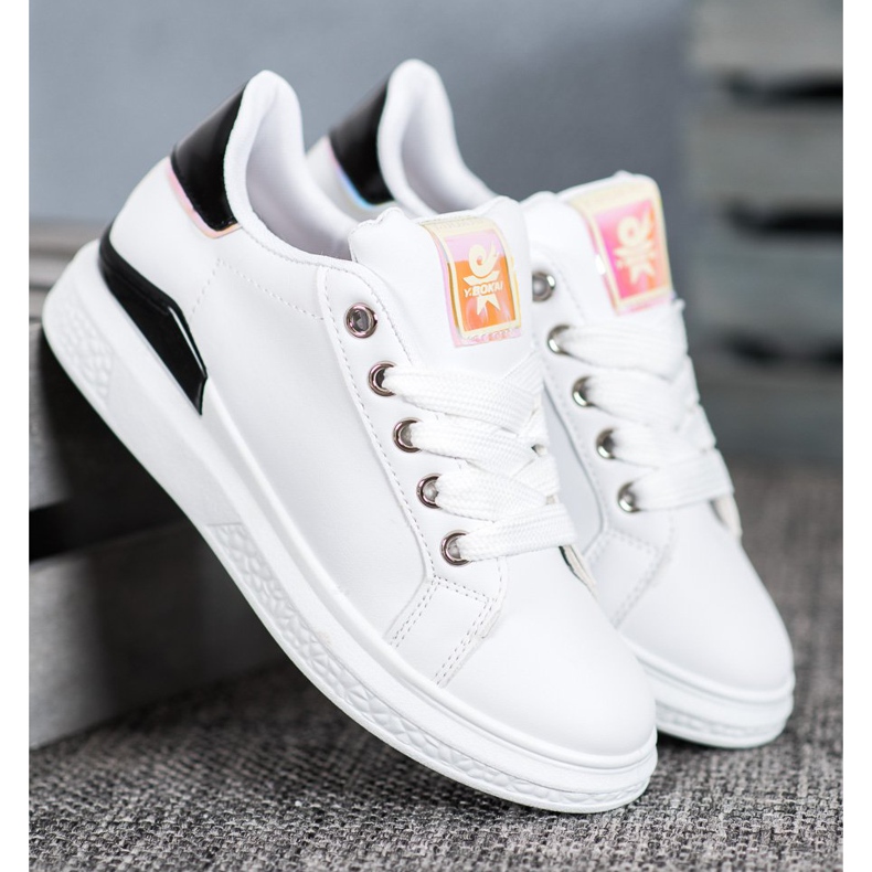 SHELOVET Calzado deportivo de cuero ecológico blanco negro 1