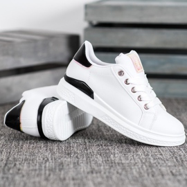 SHELOVET Calzado deportivo de cuero ecológico blanco negro 4
