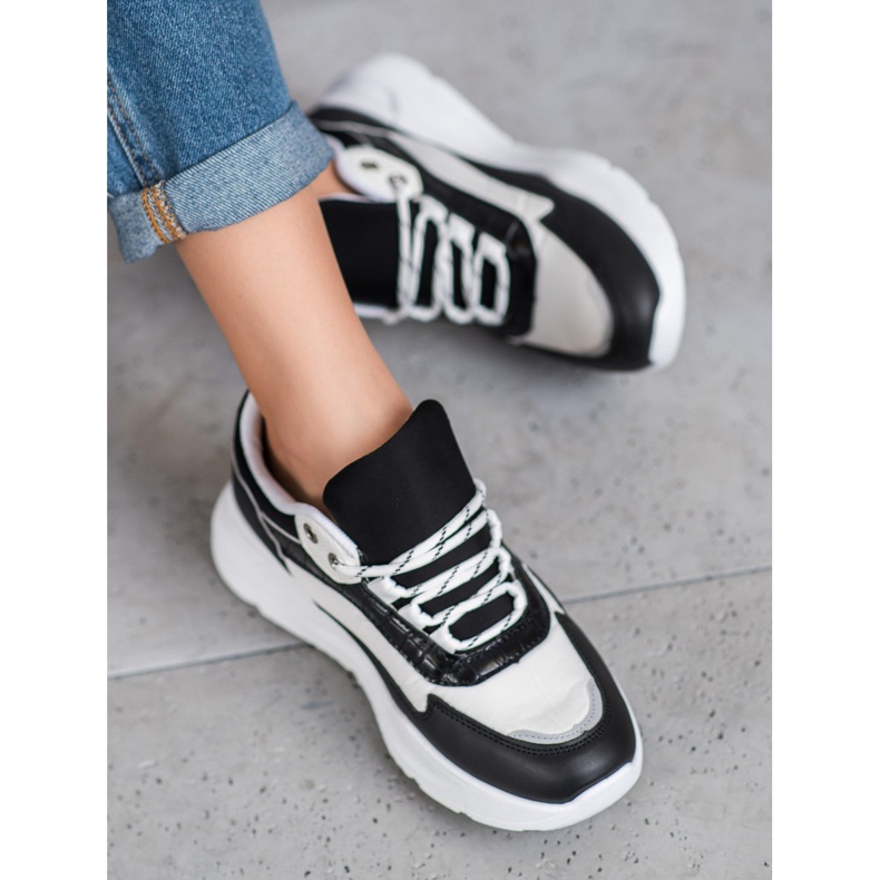 SHELOVET Zapatillas en la plataforma blanco negro verde 1