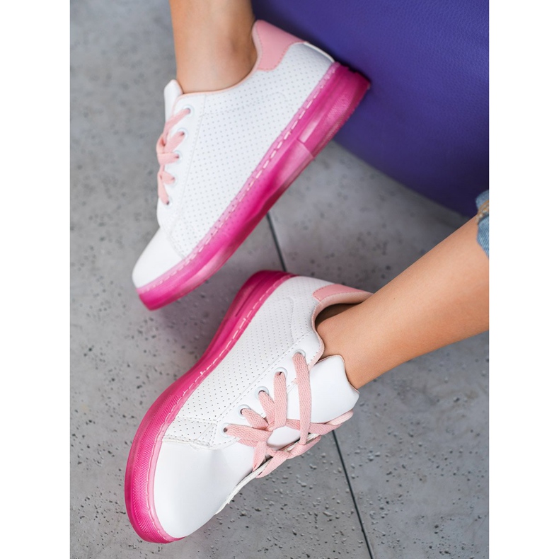 SHELOVET Zapatos con suela de neón blanco rosa 1
