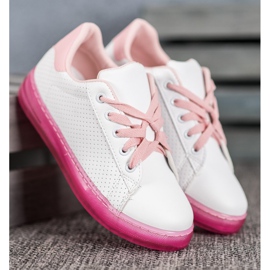 SHELOVET Zapatos con suela de neón blanco rosa 2