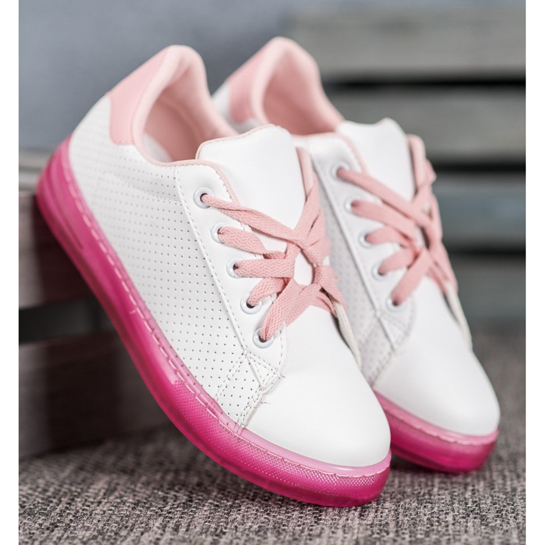 SHELOVET Zapatos con suela de neón blanco rosa 2