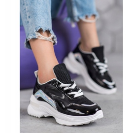 SHELOVET Zapatillas de deporte de cuero ecológico con estilo negro 3