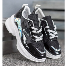 SHELOVET Zapatillas de deporte de cuero ecológico con estilo negro 1 SHELOVET Zapatillas de deporte de cuero ecológico con estilo negro 1