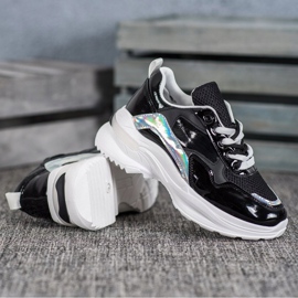 SHELOVET Zapatillas de deporte de cuero ecológico con estilo negro 2 SHELOVET Zapatillas de deporte de cuero ecológico con estilo negro 2