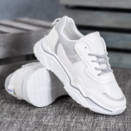 SHELOVET Zapatillas en la plataforma con purpurina blanco 3