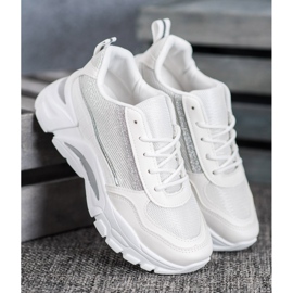 SHELOVET Zapatillas elegantes con purpurina blanco 4