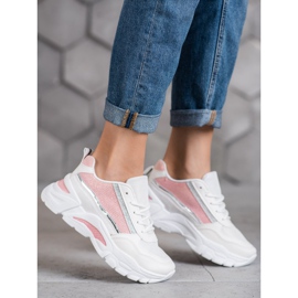 SHELOVET Zapatillas elegantes con purpurina blanco rosado 2