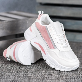 SHELOVET Zapatillas elegantes con purpurina blanco rosado 1
