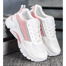 SHELOVET Zapatillas elegantes con purpurina blanco rosado 4
