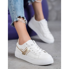 SHELOVET Zapatos atados con adorno dorado blanco 3