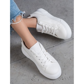 SHELOVET Zapatos atados con adorno dorado blanco 4