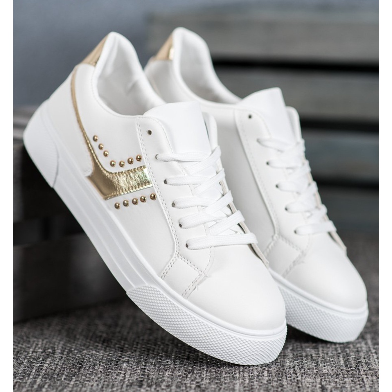 SHELOVET Zapatos atados con adorno dorado blanco 1