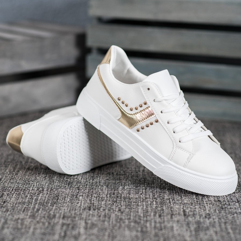 SHELOVET Zapatos atados con adorno dorado blanco 2