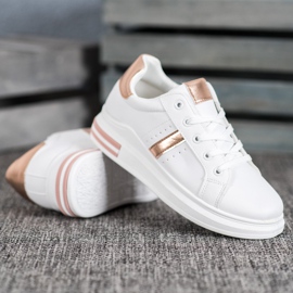 SHELOVET Calzado deportivo con inserciones doradas blanco 4