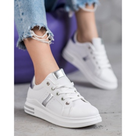 SHELOVET Calzado deportivo con inserciones plateadas blanco 2