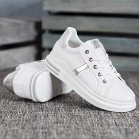 SHELOVET Calzado deportivo con inserciones plateadas blanco 1