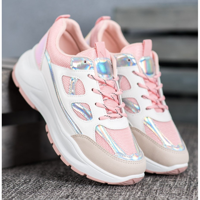 SHELOVET Zapatillas cómodas con malla blanco rosado multicolor 1 SHELOVET Zapatillas cómodas con malla blanco rosado multicolor 1