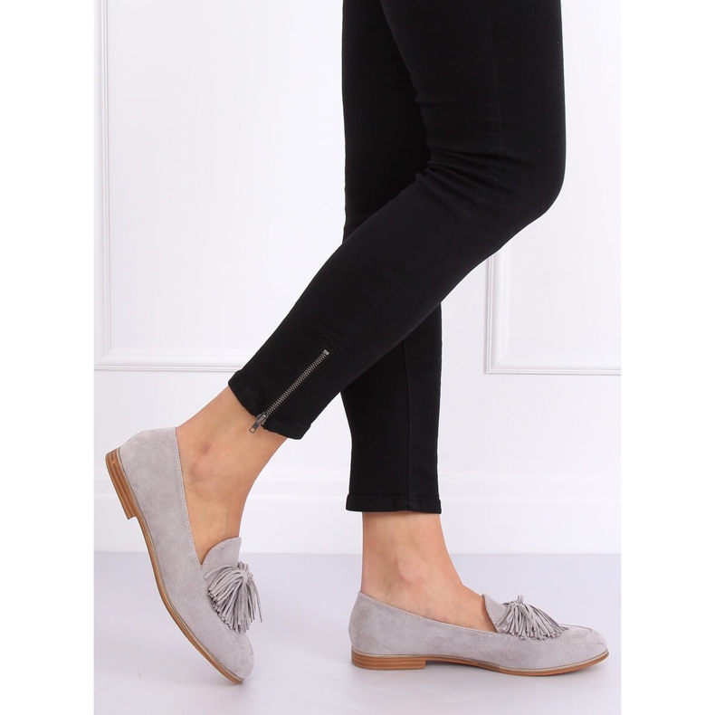 Gris Mocasines de mujer con flecos T357P Gris 2