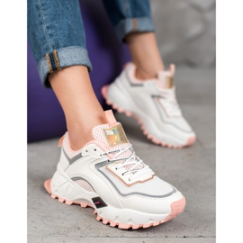 SHELOVET Zapatillas con suela rosa claro blanco rosado 4