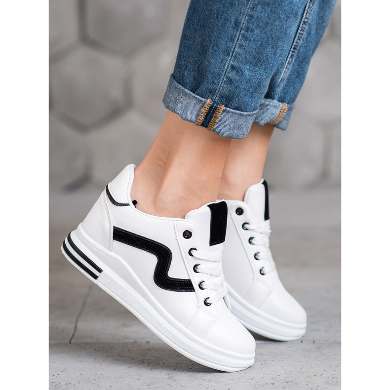 SHELOVET Calzado deportivo con cuña oculta blanco negro 2