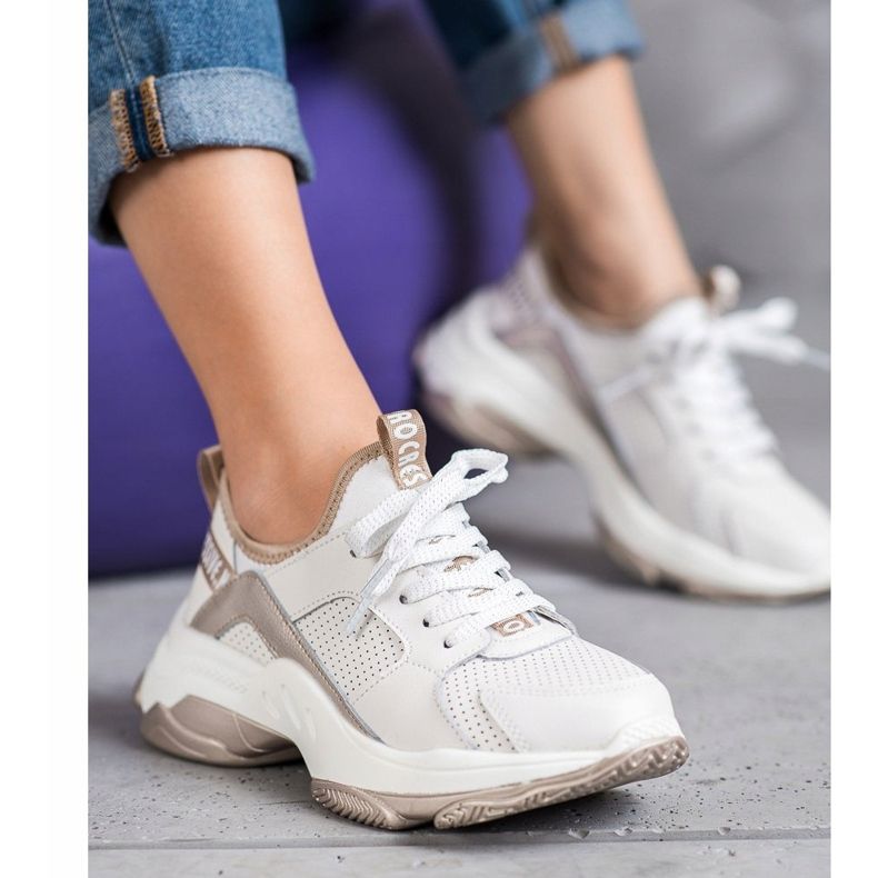 Goodin Deportivas de piel calada blanco amarillo 1