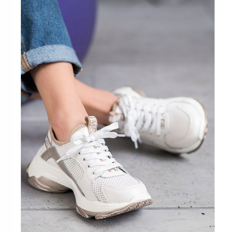 Goodin Deportivas de piel calada blanco amarillo 2