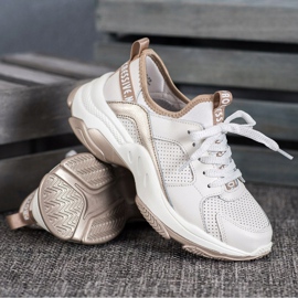 Goodin Deportivas de piel calada blanco amarillo 4