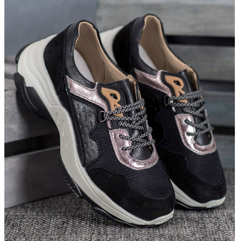 Goodin Cómodas zapatillas de cuero negro 1