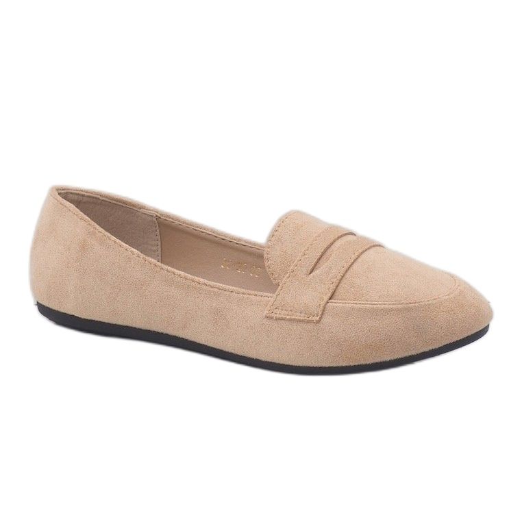 Mocasines tipo bailarina beige 3C-20 de gamuza ecológica 1