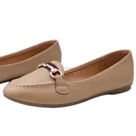 Mocasines caqui bailarinas de piel ecológica 9F177 beige 2