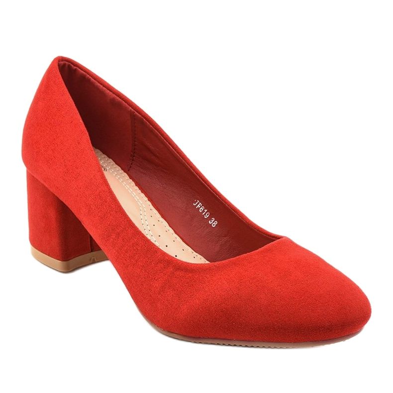 Zapatos de salón rojos en el poste de gamuza ecológica JF619 1