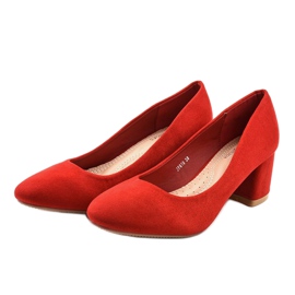 Zapatos de salón rojos en el poste de gamuza ecológica JF619 2