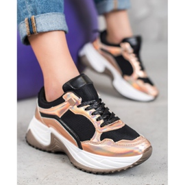 SHELOVET Zapatillas de moda con efecto holo negro amarillo 4