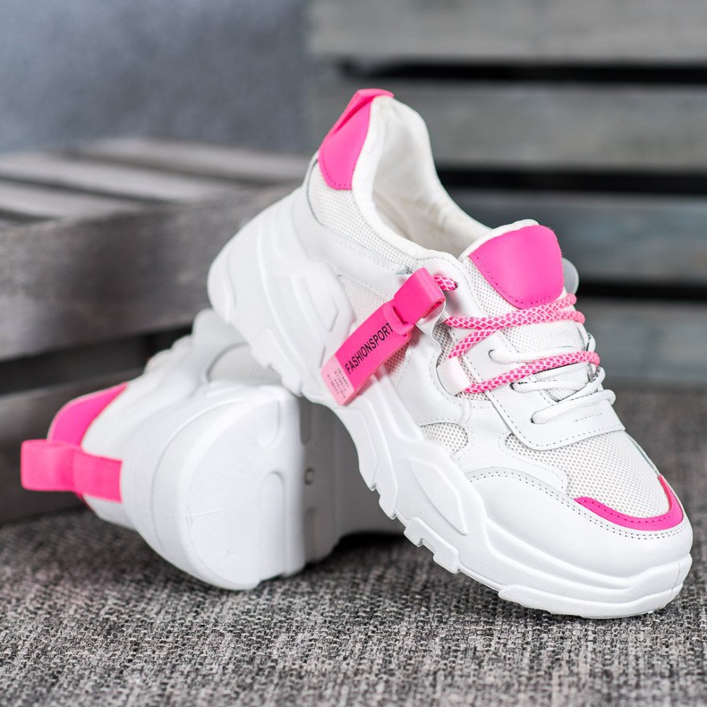 SHELOVET Zapatillas deportivas de moda blanco rosa 1