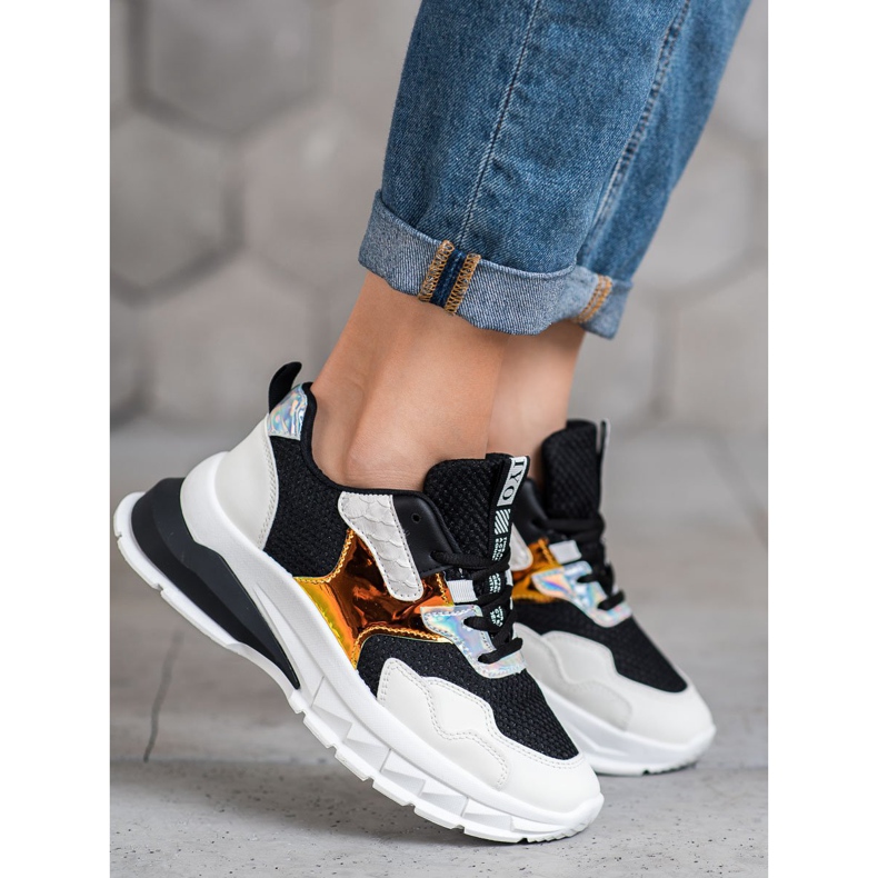 SHELOVET Zapatillas con malla blanco negro 1