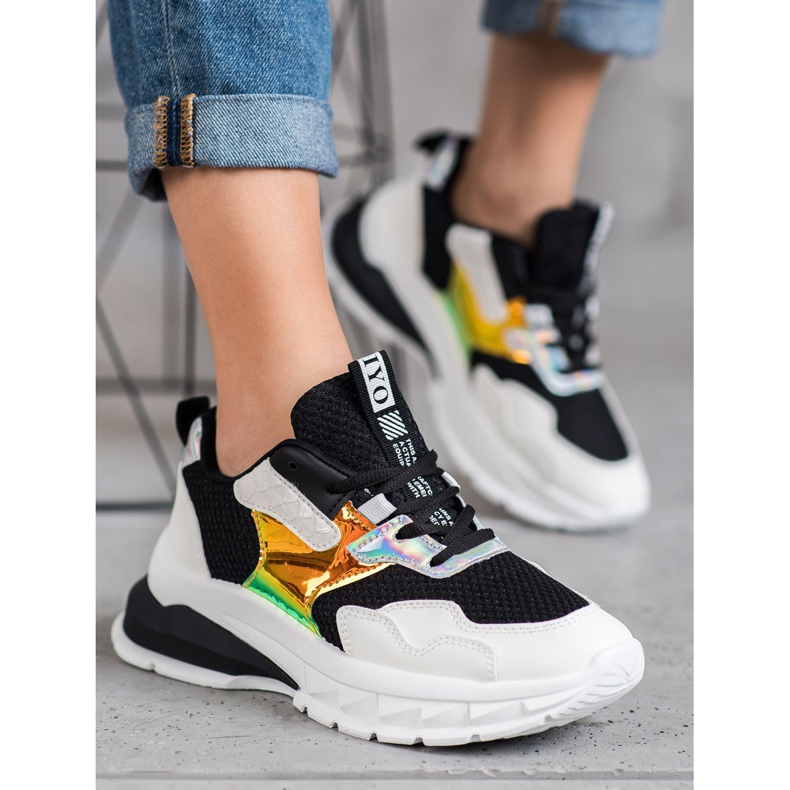 SHELOVET Zapatillas con malla blanco negro 2