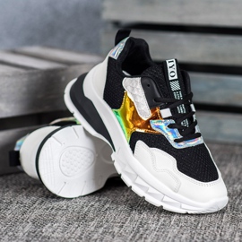 SHELOVET Zapatillas con malla blanco negro 3