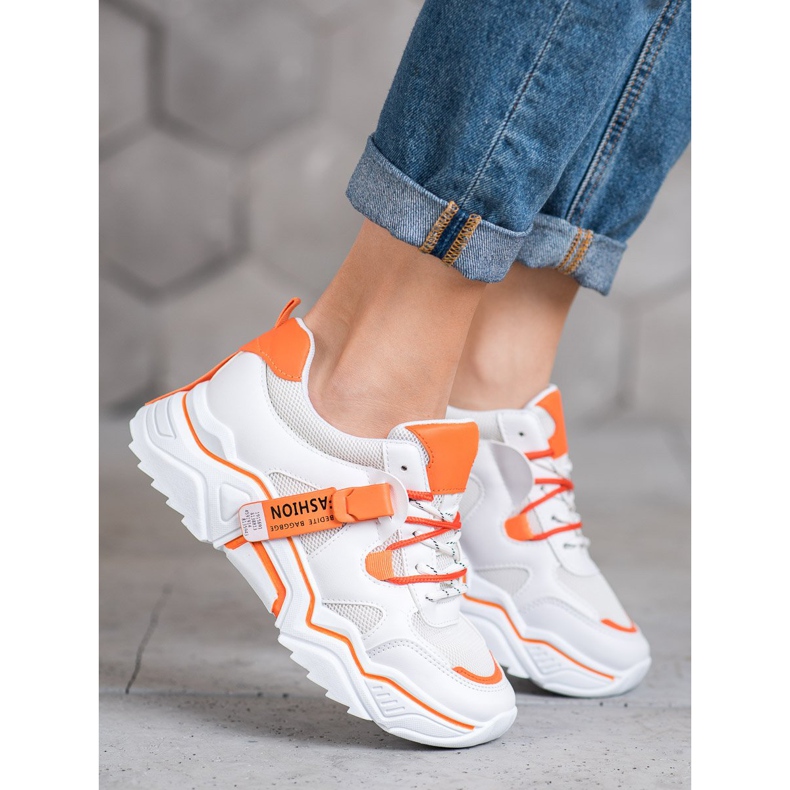 SHELOVET Zapatillas de moda para mujer blanco naranja 1