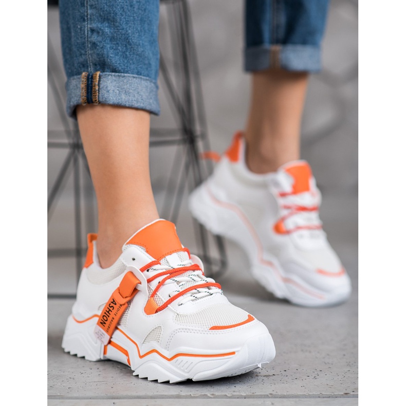 SHELOVET Zapatillas de moda para mujer blanco naranja 2
