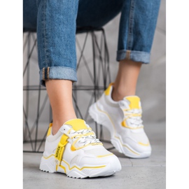 SHELOVET Zapatillas de moda para mujer blanco amarillo 1 SHELOVET Zapatillas de moda para mujer blanco amarillo 1