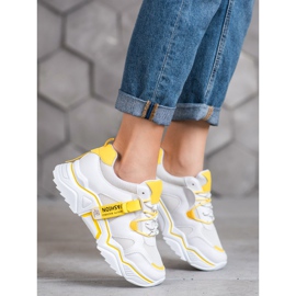 SHELOVET Zapatillas de moda para mujer blanco amarillo 2 SHELOVET Zapatillas de moda para mujer blanco amarillo 2