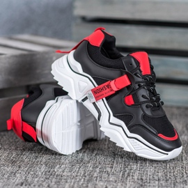 SHELOVET Zapatillas de moda para mujer negro rojo 3