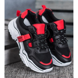 SHELOVET Zapatillas de moda para mujer negro rojo 4