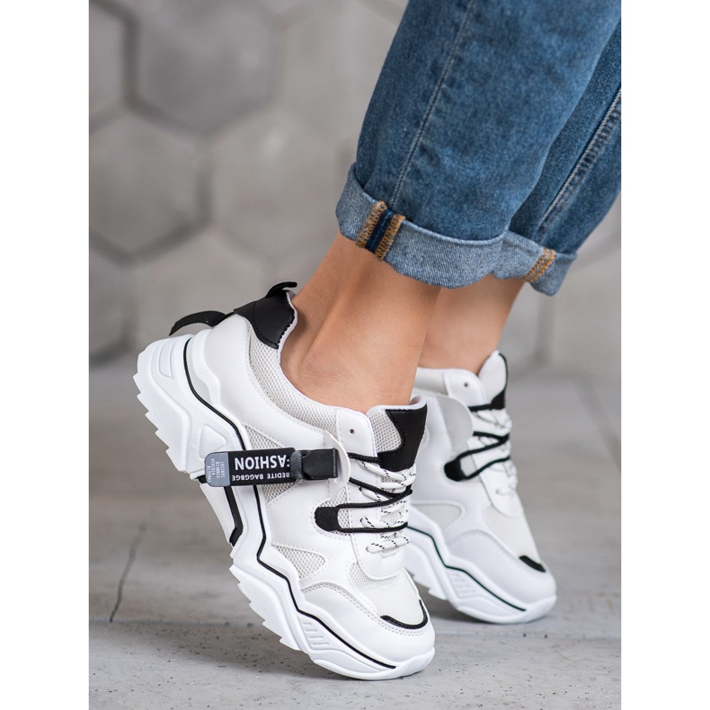 SHELOVET Zapatillas de moda para mujer blanco negro 2
