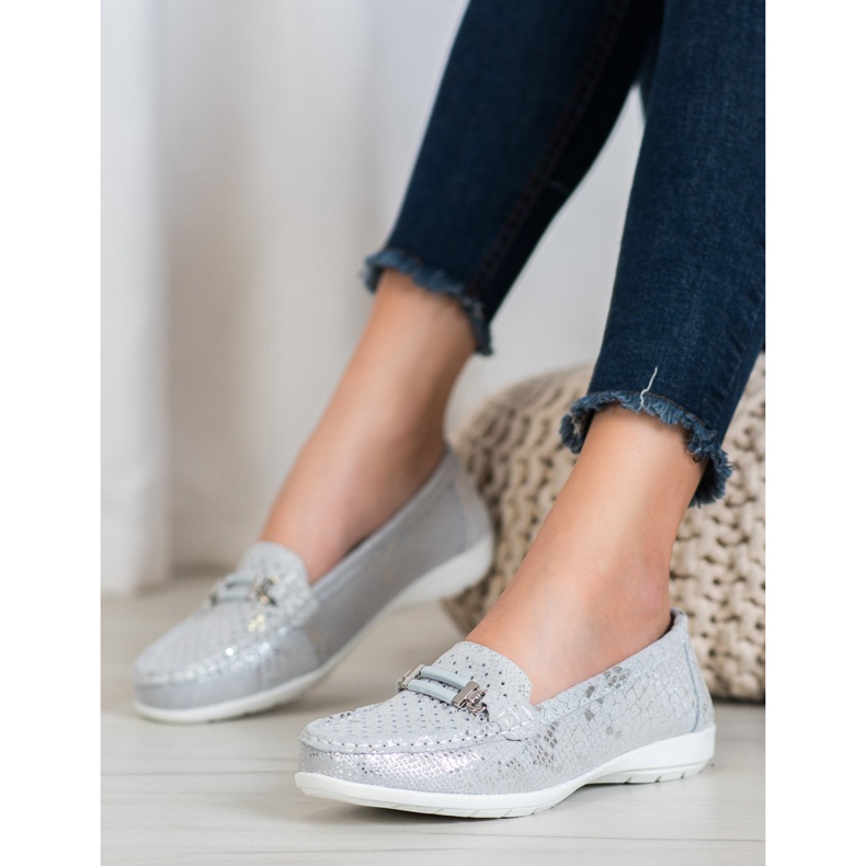 Goodin Mocasines de piel con estampado de serpiente gris 1