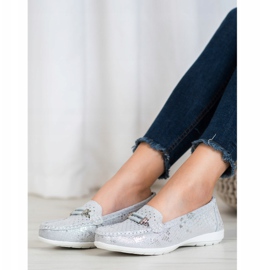 Goodin Mocasines de piel con estampado de serpiente gris 2